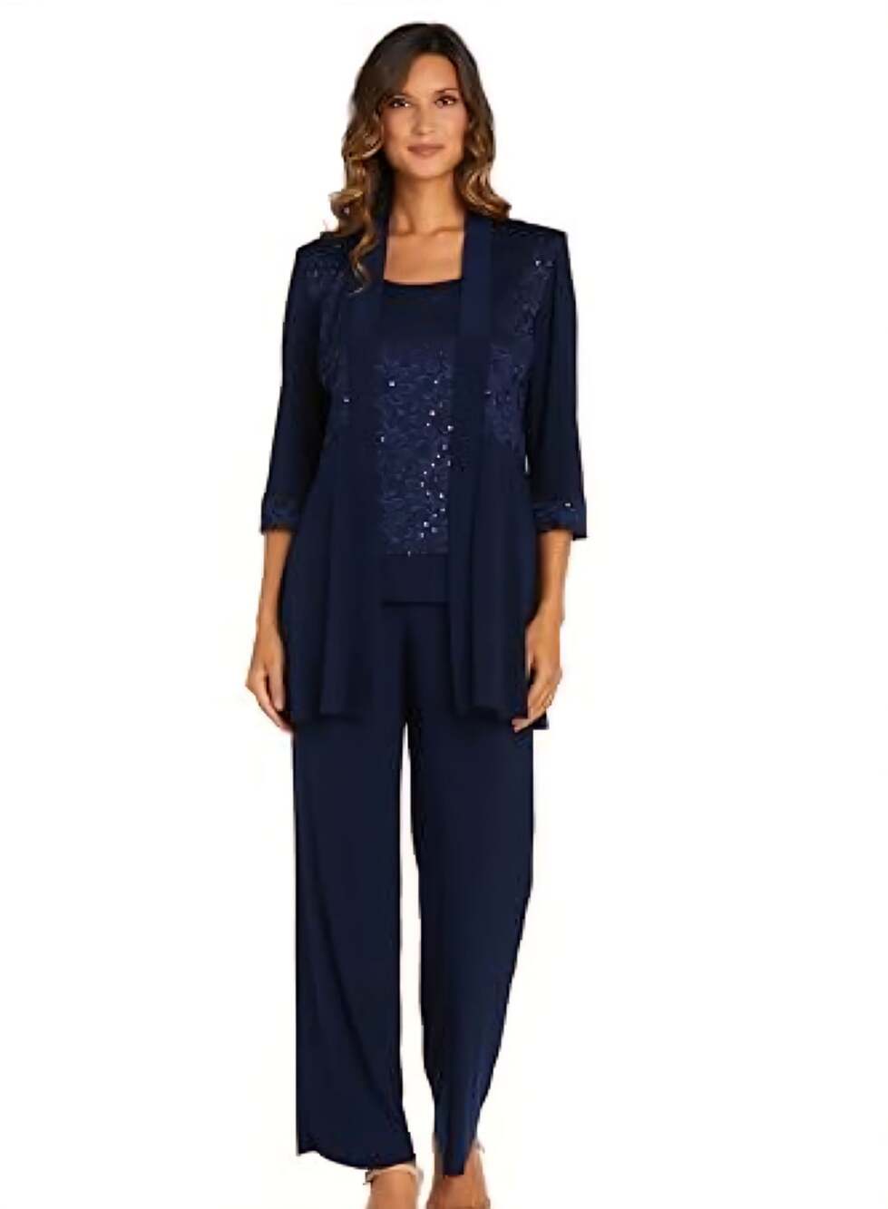 R&M Richards Lace and Sequin Pant Set with Matching Jacket, Navy, Size 6, NWT